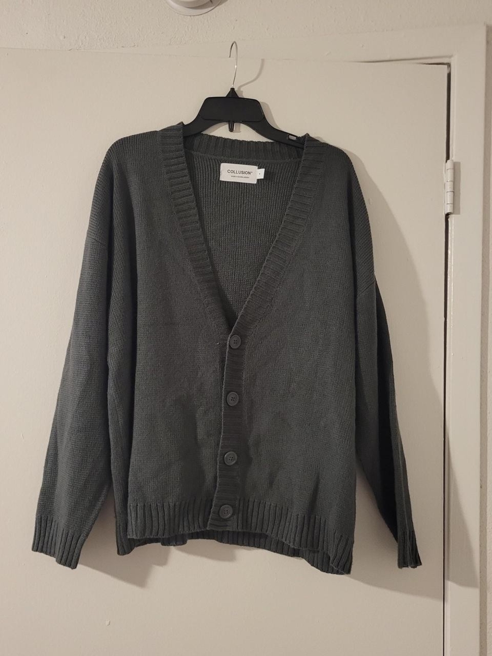 Collusion Charcoal Button-Front V‑Neck Cardigan